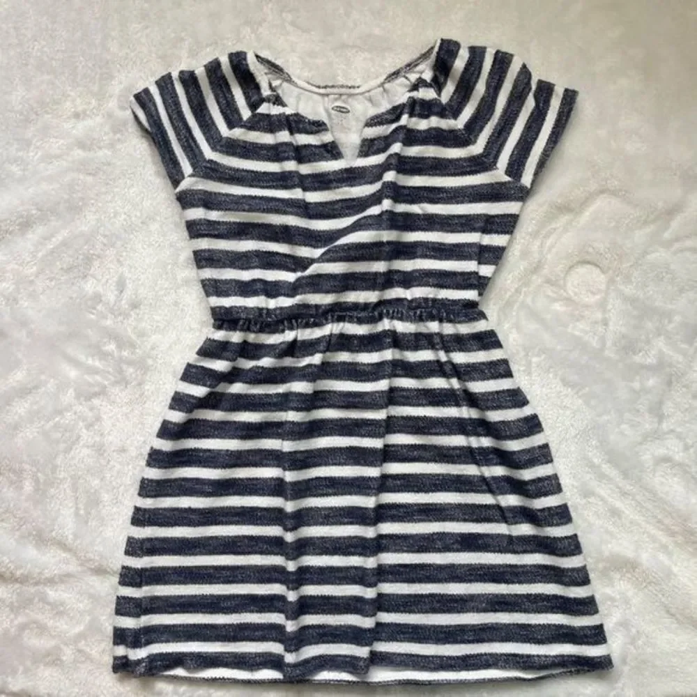 Old Navy 100% Cotton Blue‎ and White Striped Short Sleeve Sundress Girl's Sz 6-7